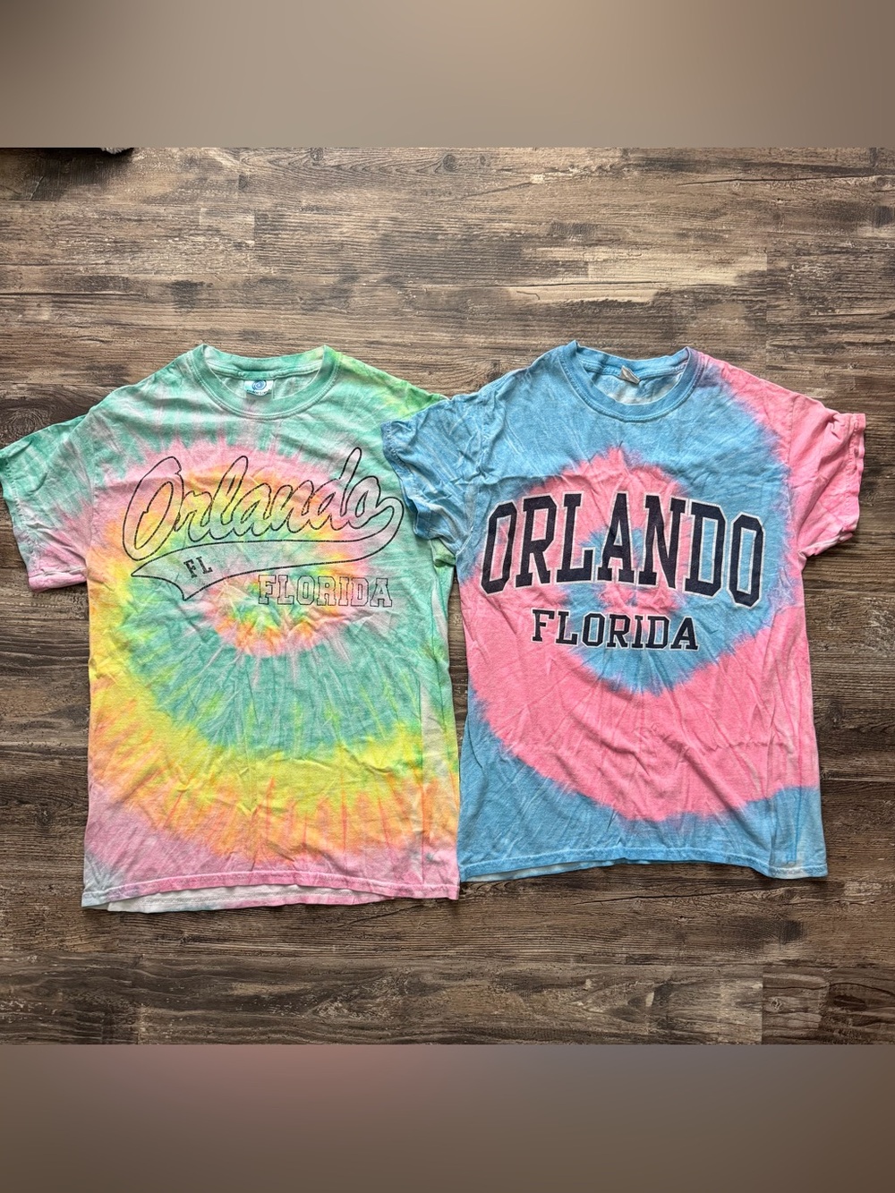 Lot of 2 Orlando Florida pink blue tie dye short sleeve shirts women’s small